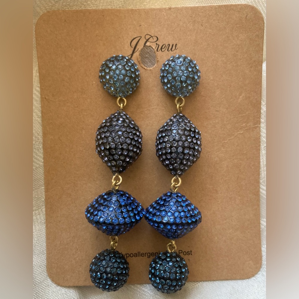 J. CREW Dangling Blue Crystal Geometric Shaped Earrings New!